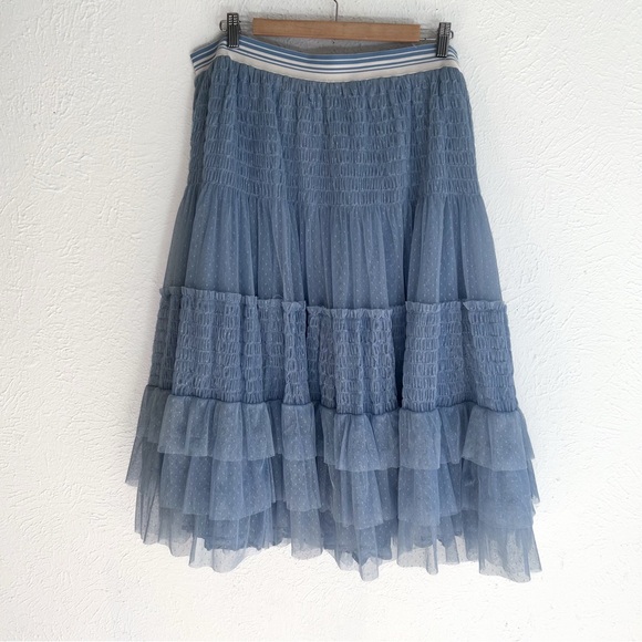 Maeve Anthropologie Blue Swiss Dot Tulle Tiered Midi Skirt 1X - Picture 5 of 7